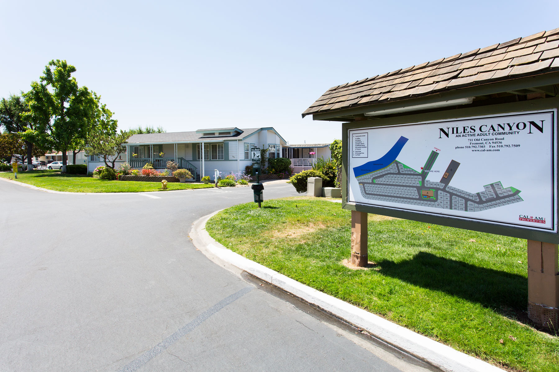 Entrance to Niles Canyon includes a large map of the community for guests and residents to use for reference.
