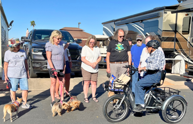 Mesa Regal RV Park resident 96 years old gives pets treats